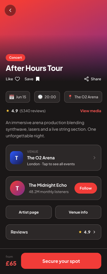 After Hours Tour booking page in Brit Vibe